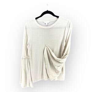 LC Lauren Conrad Bell Sleeve White Striped Longsleeve Top | Sz S | Basic Soft